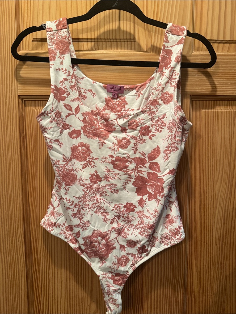 miami White One-Piece Bodysuit with Dusty Rose Floral Print